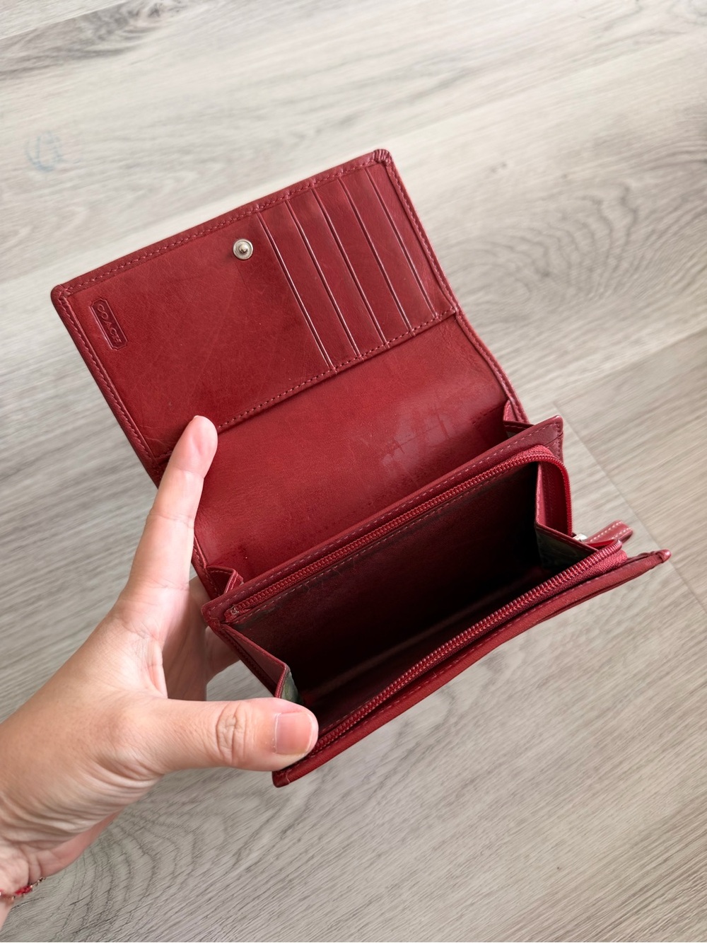 Coach Red Leather Zip Wallet for Men - Compact Card Organizer - Picture 3 of 3